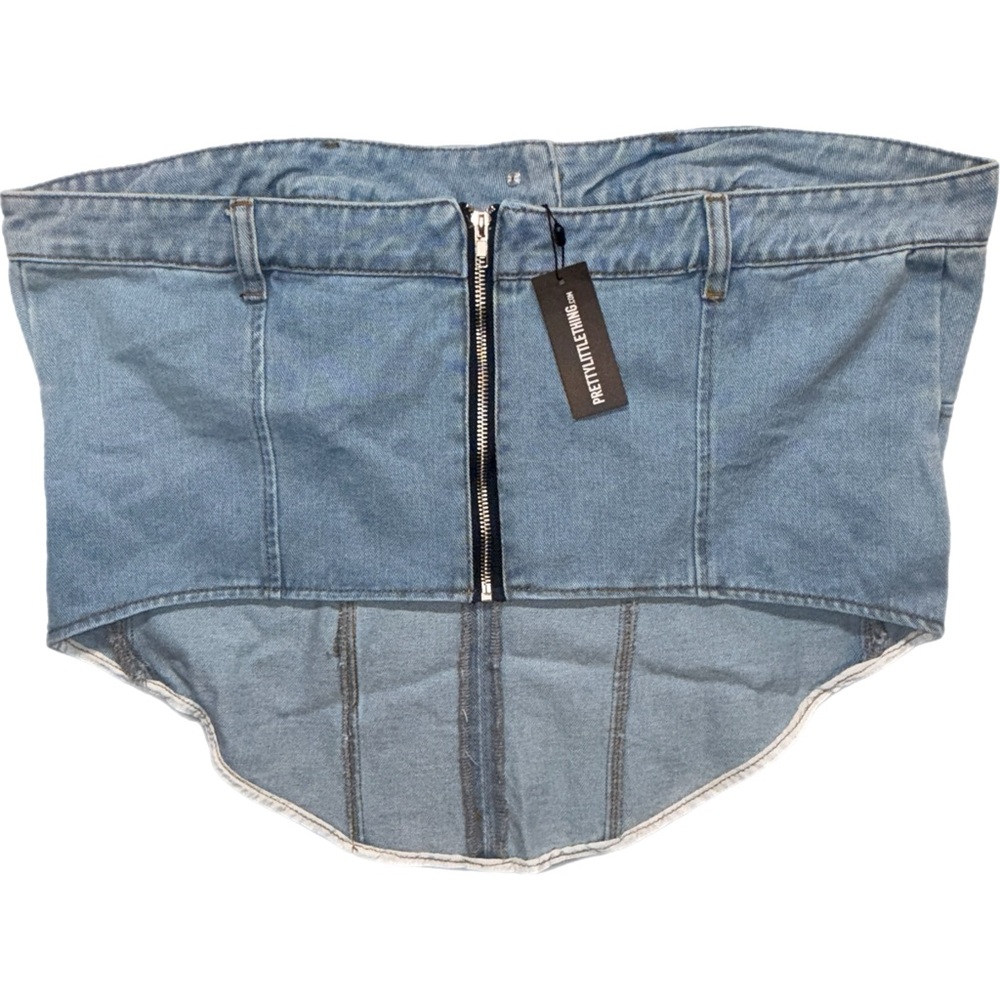 PrettyLittleThing - Plus Light Wash Denim Waistband Corset Top - Size 16 - Picture 4 of 7